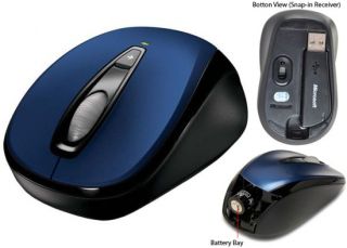 Blue Microsoft 3000 6BA Wireless 3 Button Optical Mouse