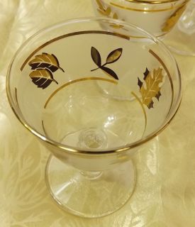 –Retro  6 Libby Gold Leaf Sherbert Glasses*Footed Dessert Dishes