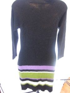Milly of New York Black Sweater Dress with Purple Green Strips Size S