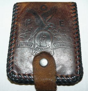 Vintage F O E Fraternal Order of Eagles Brown Leather Wallet Stiched