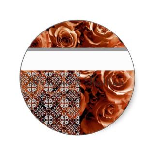 ORANGE Roses Wedding Bride & Groom Envelope Seal Round Sticker
