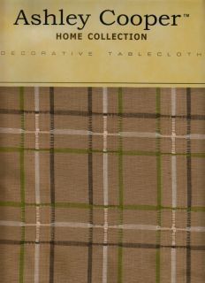 Tan Green White Brown Plaid Mikasa Check Fall Cotton Fabric Tablecloth