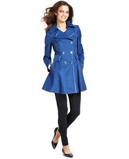 Via Spiga Coat, Double Breasted Faux Leather Trim Trench