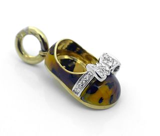 Aaron Basha 18K Diamond Gold Baby Shoe Bootie Charm Pendant Enamel