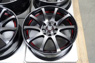 4x100 Black Red 4 Lug Wheels Miata Jetta Golf Accord Cooper CRX Rims