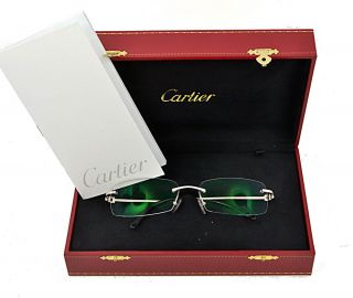 Cartier Solid White Gold Diamond Rimless Glasses Sun RARE Authentic