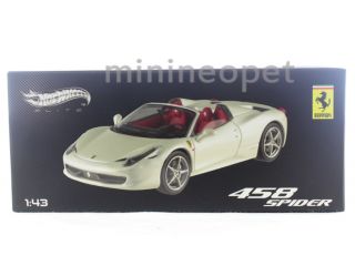 Hot Wheels Elite W1183 Ferrari 458 Italia Spider 1 43 Diecast White