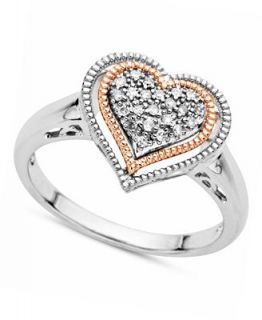 Diamond Ring, Sterling Silver 14k Rose Gold Diamond Heart Ring (1/10