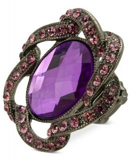 GUESS Ring, Hematite Tone Purple Stone Swirl Stretch Ring