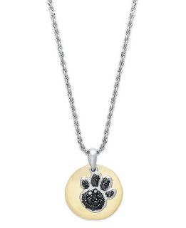 Sterling Silver and 14k Gold Necklace, Black Diamond Paw Disc Pendant