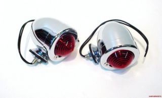 12 Volt Red Dual Filament Chrome Bullet Lights Pair for Harley