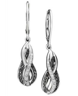 Diamond Earrings, Sterling Silver Black and White Diamond Oval (3/4 ct