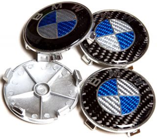 BMW Full Blue Carbon Fiber Wheel Center Caps Emblem E90 E60 E46 E39