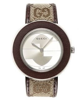 Gucci Watch, Unisex Swiss U Play GG Brown Fabric Strap 55mm YA129423