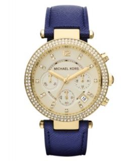 Michael Kors Watch, Womens Chronograph Parker Navy Leather Strap 39mm