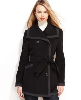 Kenneth Cole Reaction Coat, Wool Blend Colorblocked Double Breasted