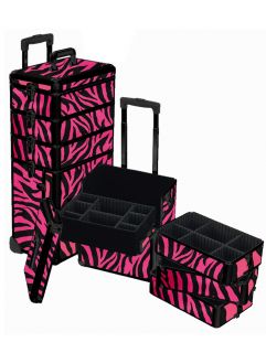 Zebra 4 in 1 Rolling Makeup Cosmetic Train Case Beauty Organizer Trays