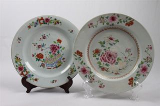 Two Great 18c Chinese Famille Rose Porcelain Plates Qianlong