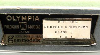 HO BRASS ENGINE NORFOLK AND WESTERN J + 12 WHEEL TENDER OLYMPIA BOXED