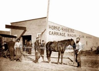 1890s Horse Shoeing Black Smith Blacksmith Carriage Wagon Plow Works