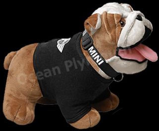 Free standing furry bulldog with MINI collar and black dog shirt