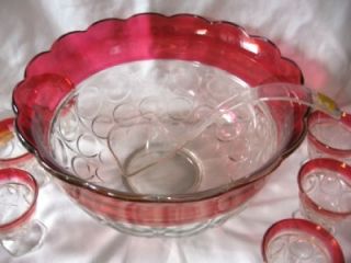 Vintage Indiana Glass Lexington Ruby Stain Punch Bowl 14 Pcs NOS