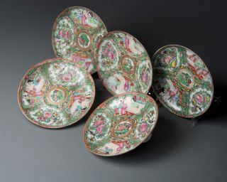 Nice Set of 5 Antique Chinese Porcelain Famille Rose Dishes 19th C