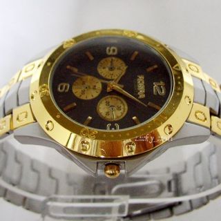Mens Gold Stainless Steel Black Dial Quartz Wrist Watch