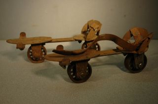 Antique 1900s RARE Cast Iron 2 Wheel Roller Skates