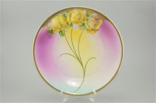 Antique PM Bavaria Porcelain Gold Rim Plate Wall Dish Yellow Roses