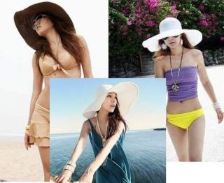 Women Ladies Wide Brim Large Fold Straw Summer Sun Beach Derby Hat