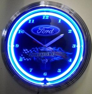 Powered by Ford Logo Lighted Neon Wall Clock
