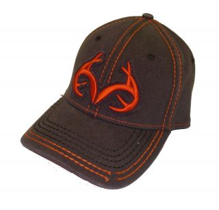 Realtree Outfitters AFLEX Fitted ~ Brown Orange Logod Cap hunting Hat