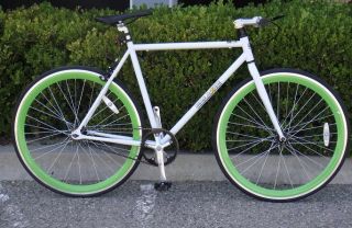 Bike Fixie Bike Road Bicycle 54cm White w Deep 43mm Green Rims