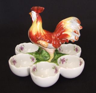 Antique Continental Porcelain Chicken Rooster Egg Holder