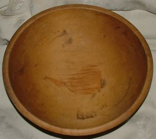 OFFERING an ANTIQUE PRIMITIVE HAND MADE MEDIUM SIZED TURNED WOOD BOWL