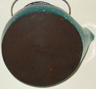 Speckled Blue Enamel Cast Iron Teapot Vintage John Wright Tea Kettle