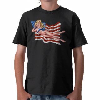 Blond Bikini Girl on Patriotic American Flag Tshirt