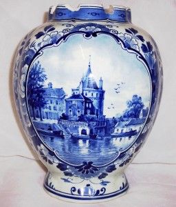 Antique Hand Painted Delft Porceleyne Fles Vase A F