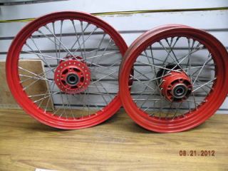 Custom Spoke Wheels 16 Rear 19 Front Sportster Dyna Red Painted 00