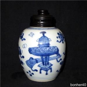 Wonderful Antique Blue White Chinese Kangxi Period Porcelain Teacaddy