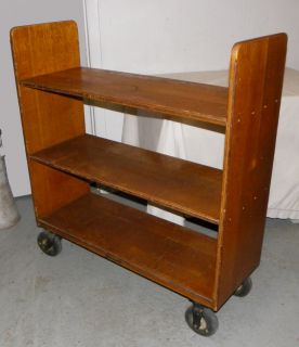 Antique Oak Book Shelf Bookcase on Rollers Library Furniture