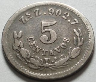 1889 Republic of Mexico 9027 Silver Five Centavos Zacatecas Mint Low