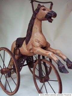 Tricycle Wooden Rocking Horse Jumper Carousel Horse on Wheels