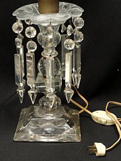 Pair of Antique American Brilliant Cut Glass Hurricane Table Lamp w