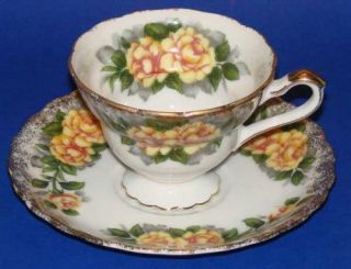 Yellow Roses Porcelain Tea Cup Saucer Gold Luster China