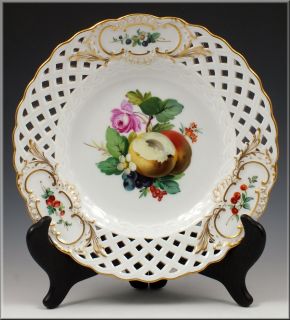 Beautiful Reticulated Meissen Plate w Hand Painted Flowers Fruit