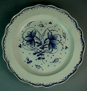 White Delft Pottery Plate w Scalloped Rim Floral Decoration