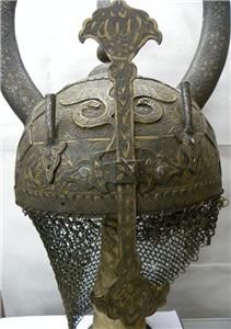 Old Indo Persian Islamic Demon Devil Face Warrior Horn Helmet