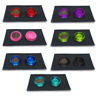 Dog New Puppy Center Platinum Pets Embossed Non Tip Puppy Bowl with Black Heavy Duty Silicone Feeding Mat
